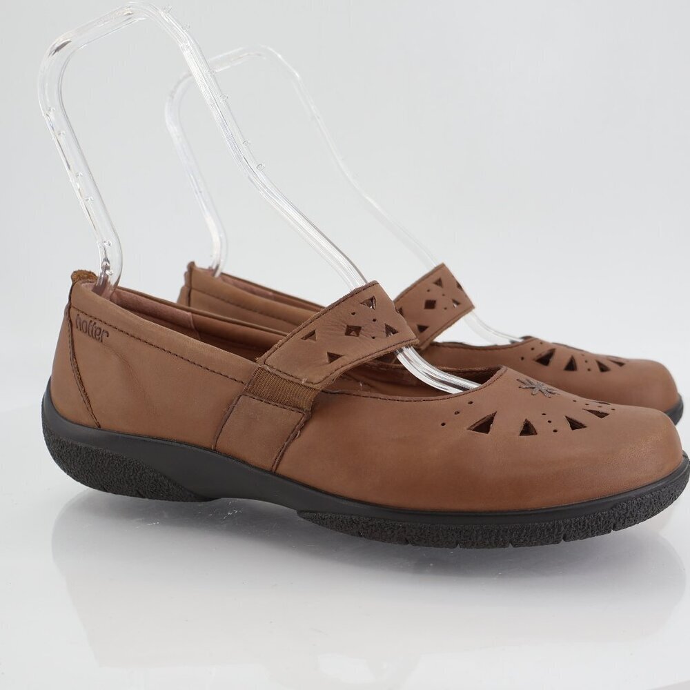 Hotter Sweet Women's Mary Jane Flats Size 11 Brown Leather Slip On Comfy Shoe
